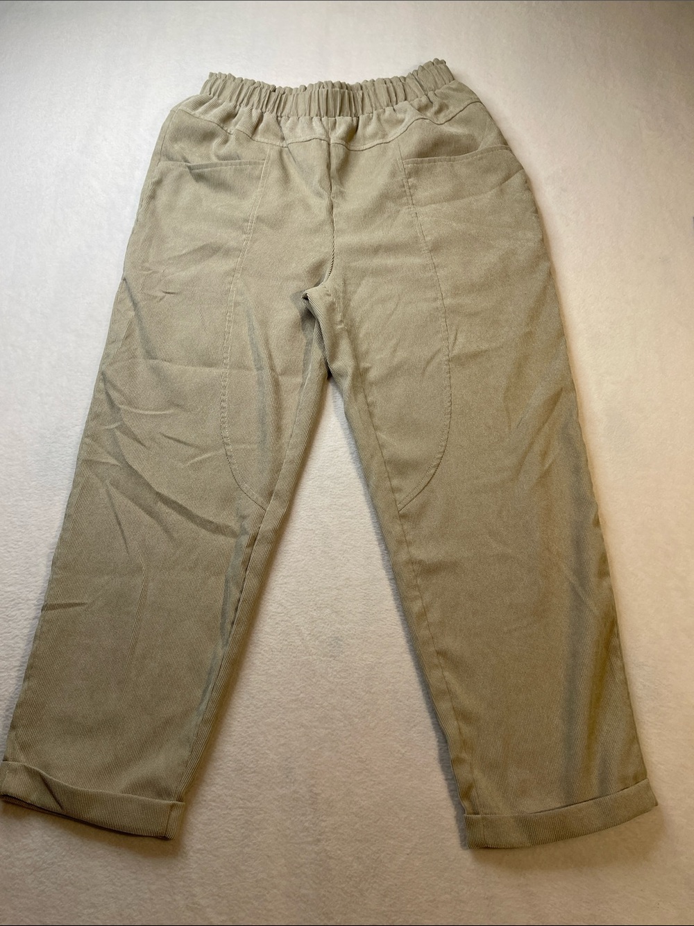 EMERY ROSE SIZE LARGE Elastic-Waist Corduroy Cropped Pants in Tan for Women